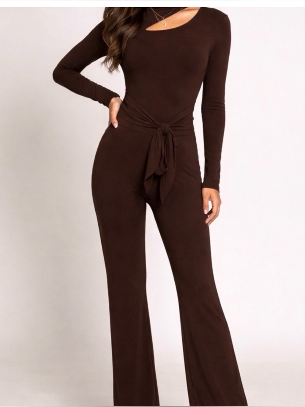 Studio Navy One-Shoulder Long-Sleeve Jumpsuit with Waist Tie
